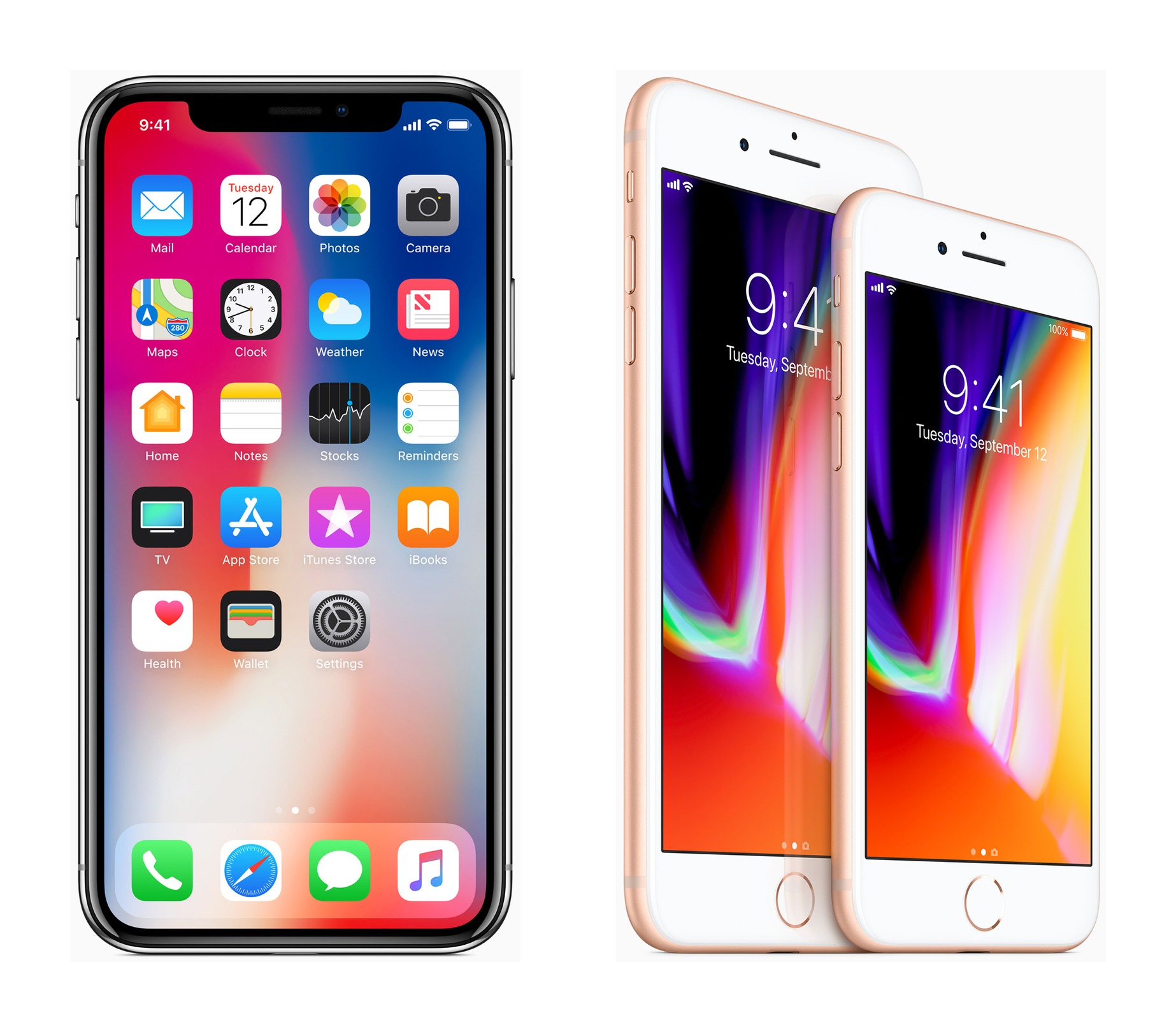 ▲ iPhone X 与 iPhone 8 系列，2017 年 9 月同场发布（图源：Apple 新闻稿）